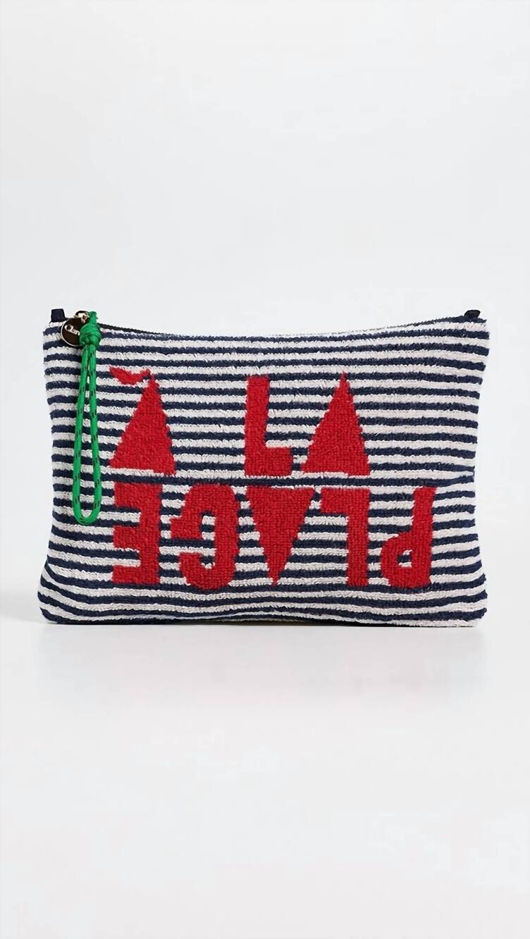 NEW CLARE V. women's flat clutch bag with tabs in terry stripe a la plage